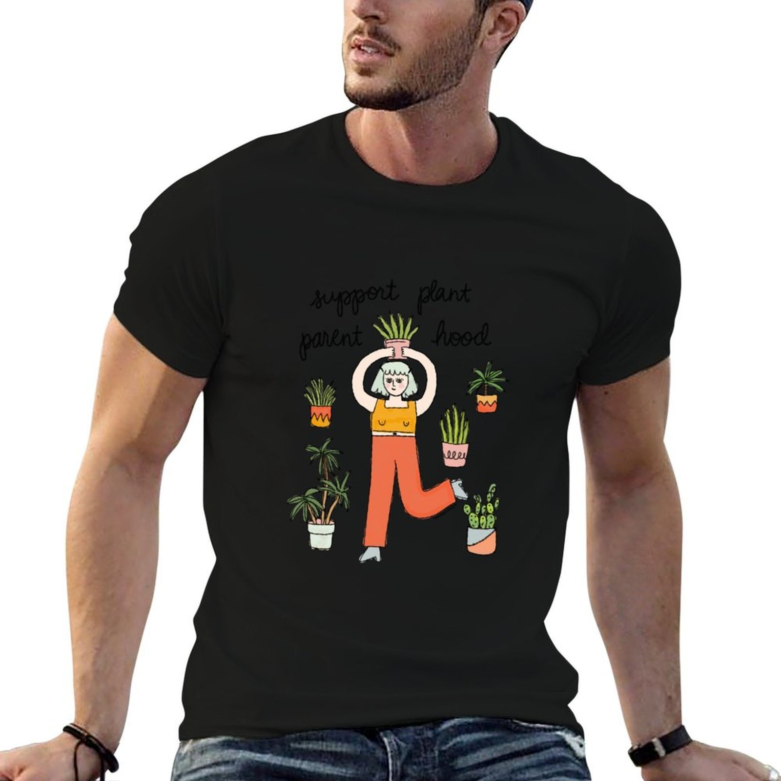 Plant Parenthood - 「植物を育てる親になることを応援しましょう」－ピーチファズのグラフィックTシャツ、ヴィンテージ風で面白いデザイン、メンズ用、ワークアウトシャツ。